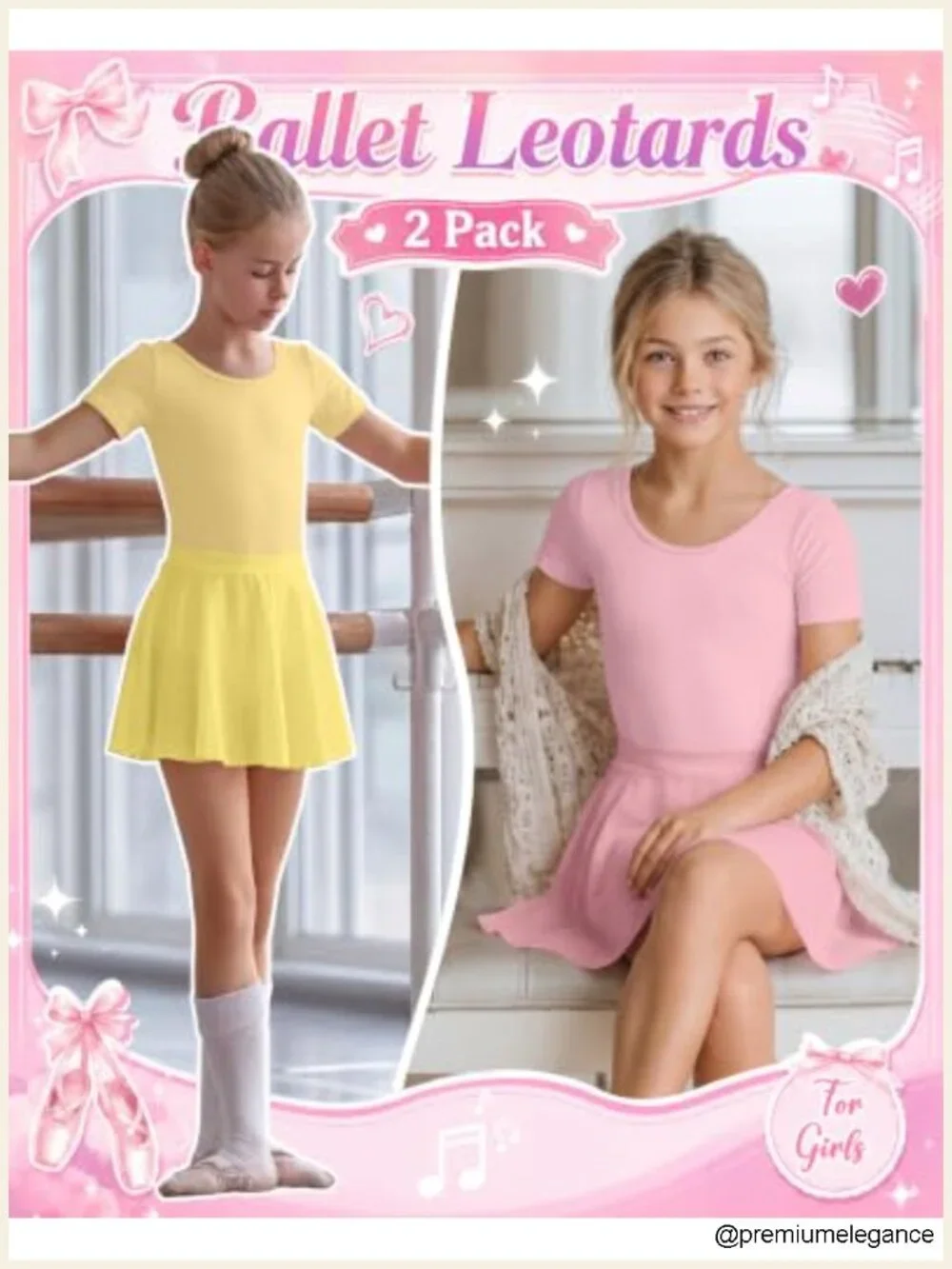 2 Pack Ballet Leotards with Removable Skirt Short Sleeve Dance Dress Toddler
